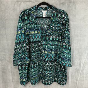 Catherines Top Womens 3X Green Button Down 3/4 Length Sleeve Office Casual